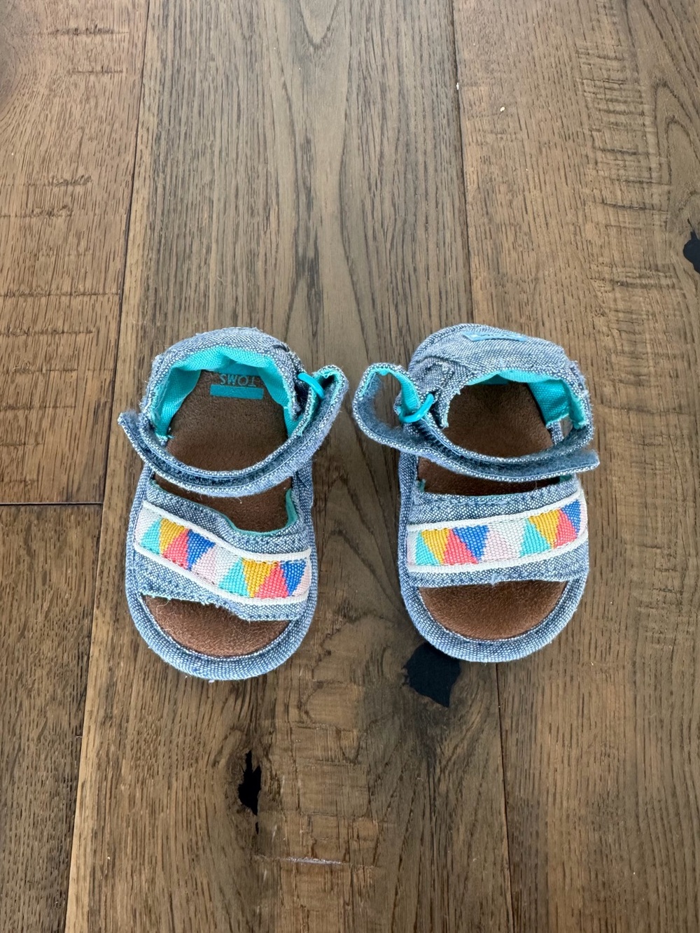 TOMS Baby/Infant Geometric Embroidered Denim Strap Sandals